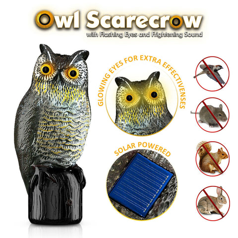 Fake Owl Animal Repellent, Flashing Eyes & Sound Motion Activated Solar