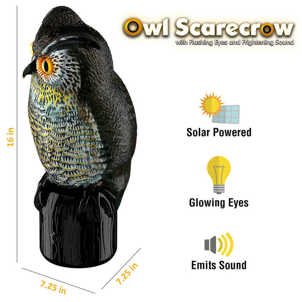 Fake Owl Animal Repellent, Flashing Eyes & Sound Motion Activated Solar